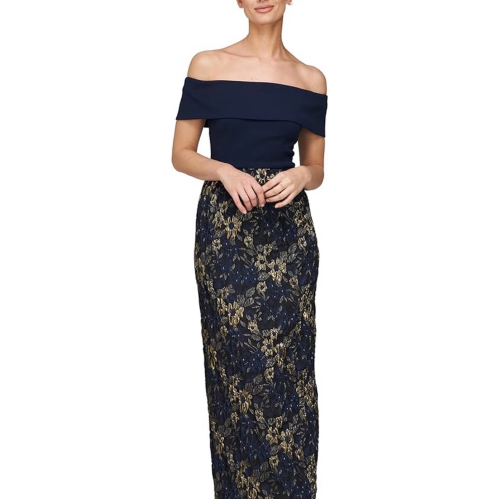 JS Collections Navy and Gold Maxi Dress